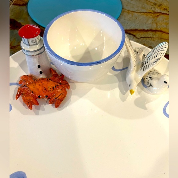 Vintage Briggs Pottery Crab Seagull Lighthouse Serving Platter 12” Chip Dip Bowl